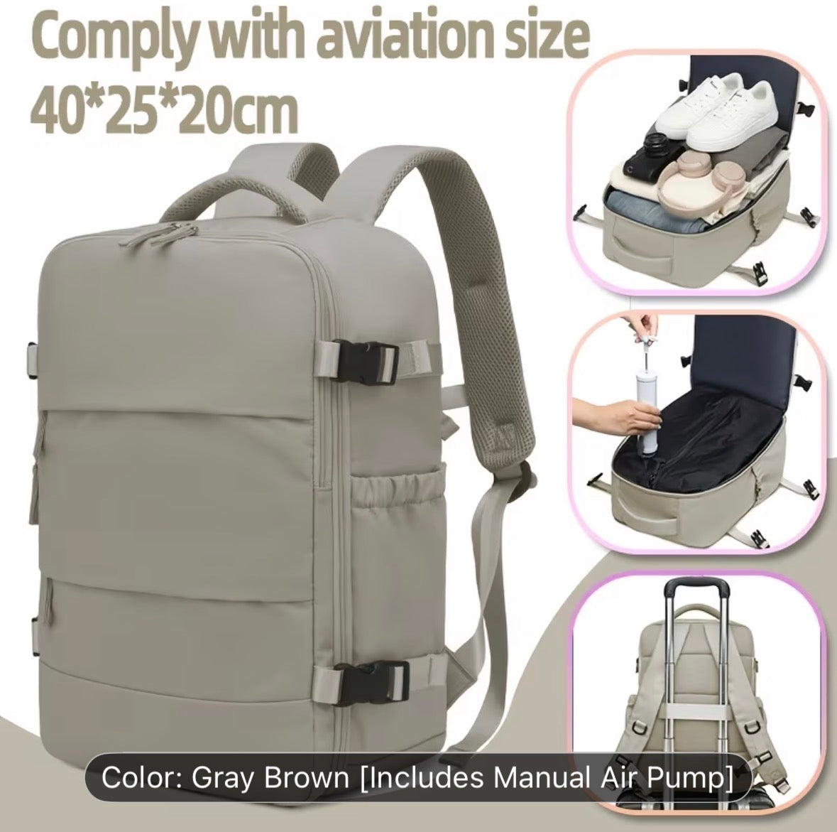 Travel Vacuum Compression Backpack with Pump – Double-Shoulder Luggage for Men & Women, Ideal for Business Trips, School, and Travel Outings