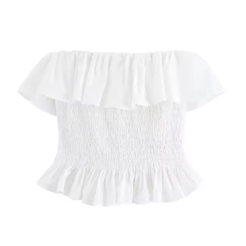 Elenzga Bohemian Ruffled Strapless Crop Top – Women’s Summer Vacation Tube Blouse