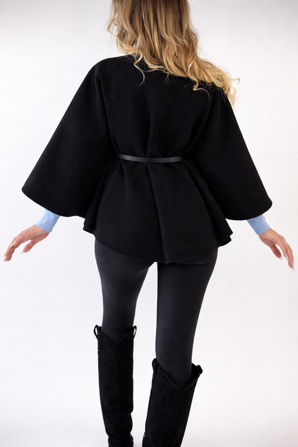 Women’s Elegant Stand Collar Poncho Coat with Belt – Winter Loose Fit Cape Jacket - UltraChic