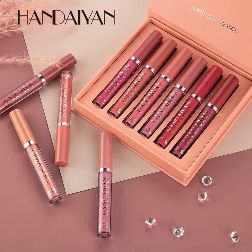 HANDAIYAN 6-Piece Matte Liquid Lipstick Set – Long-Lasting, Non-Stick Cup Lip Gloss Gift Box – Waterproof & Fade-Resistant Colors