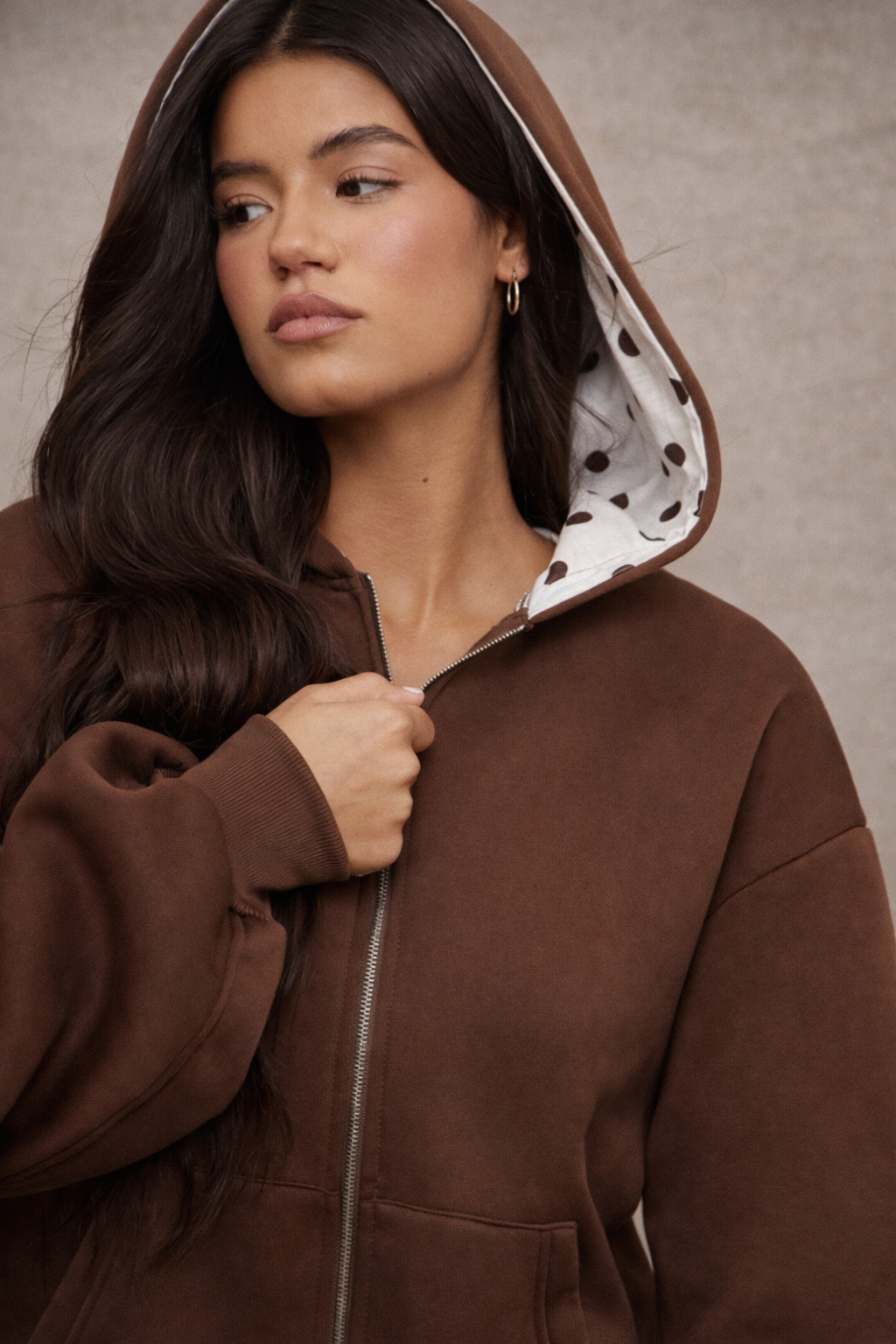 Women’s Zip-Up Hoodie – Polka Dot Lined Hood Fall Winter Casualwear - UltraChic