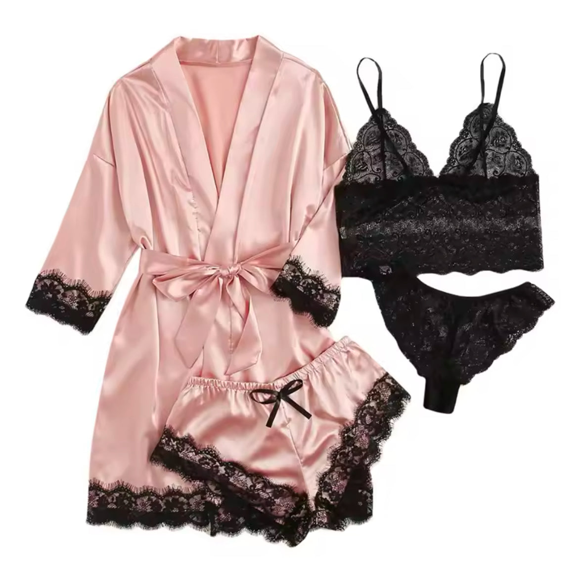Women’s Satin Pajama Set with Sexy Lace Trim – Skin-Friendly Comfort & Elegant Printed Loungewear for Relaxation & Sleep