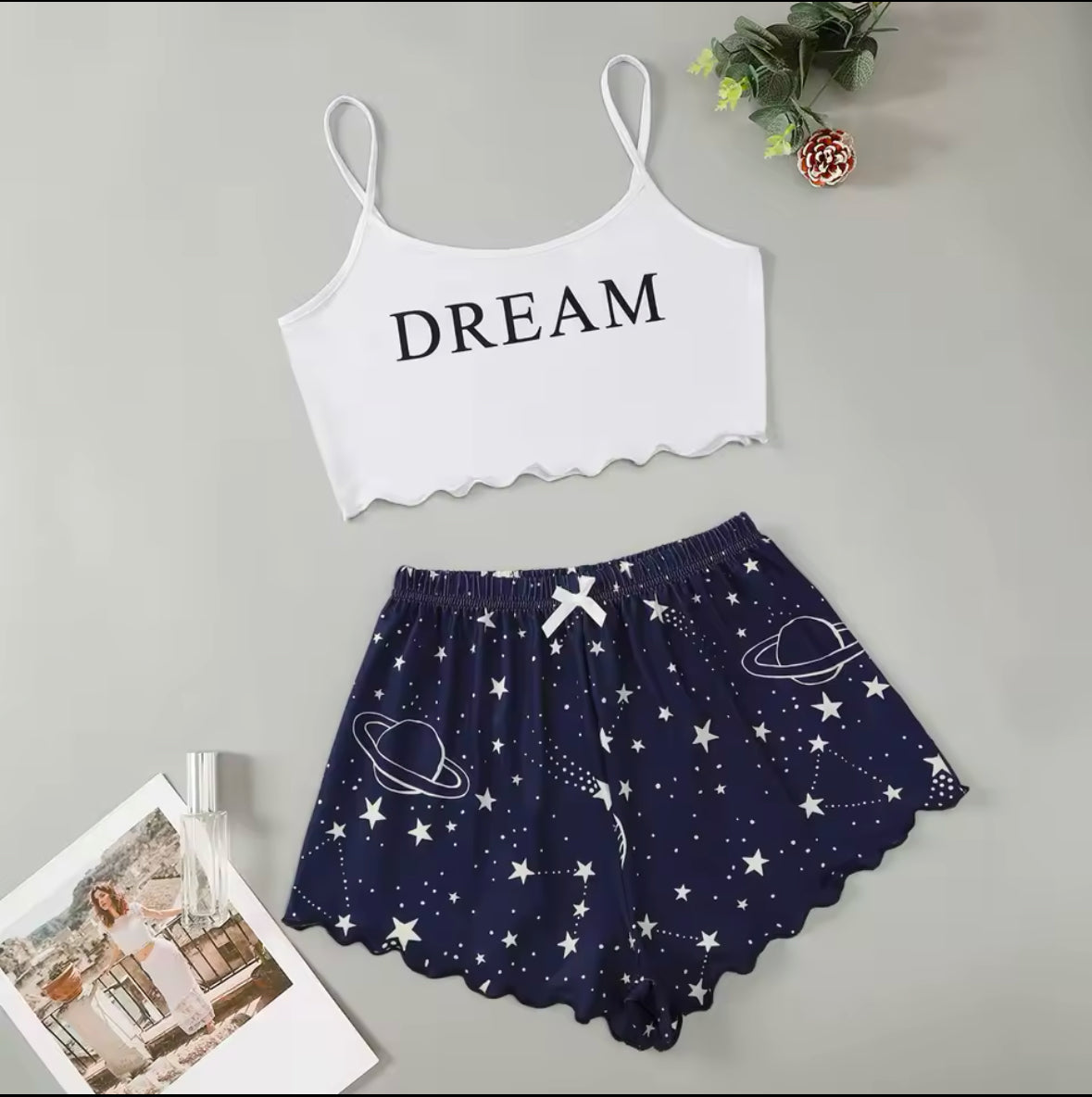 Summer Moon & Stars Printed Pajama Set for Women – Sexy Sleeveless Crop Top with Shorts for Comfy & Stylish Sleepwear
