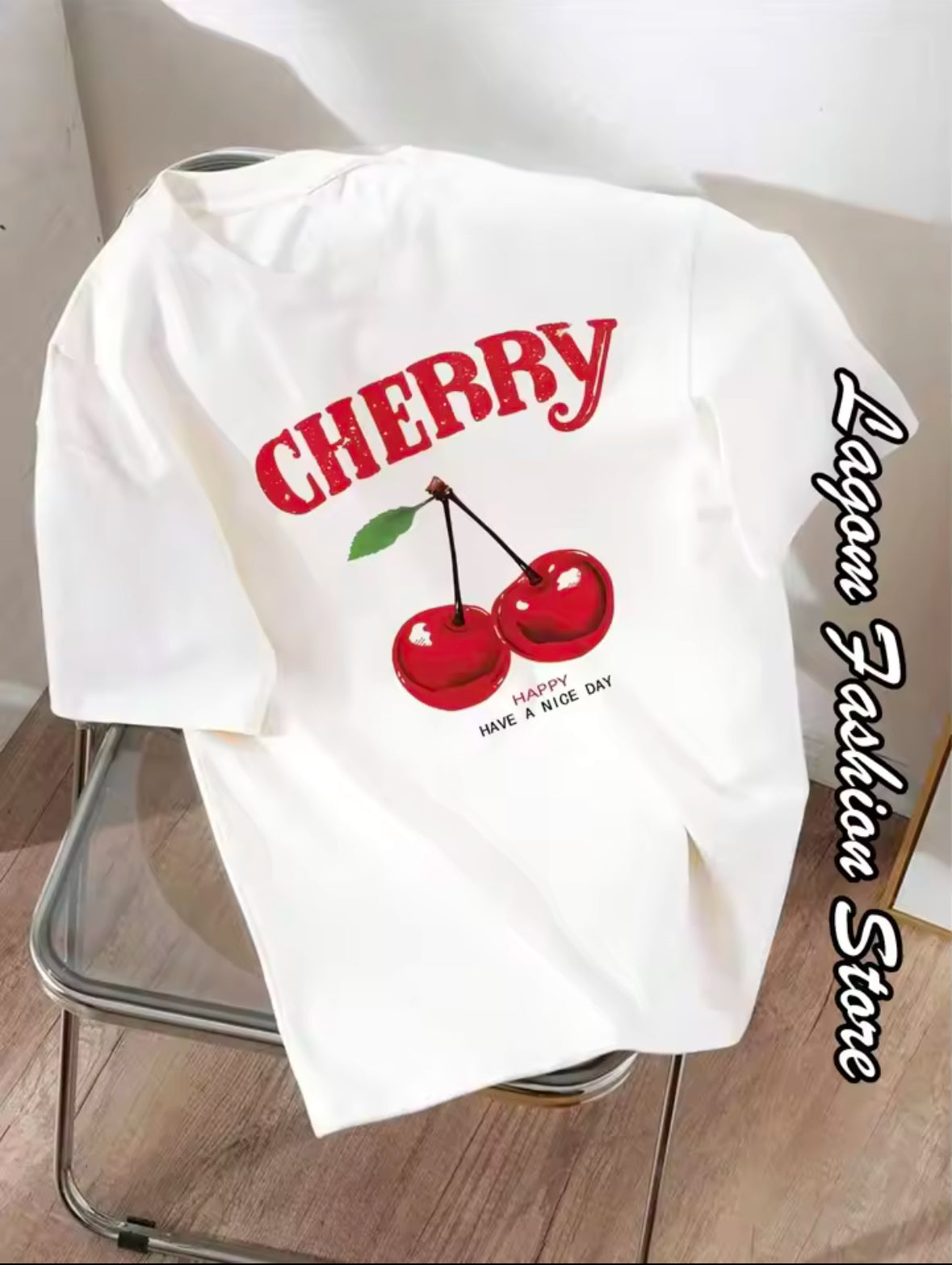 Cherry Print Women’s White T-Shirt – Cute & Comfy Summer Top for Vacation, Spring Break & Daily Outfits
