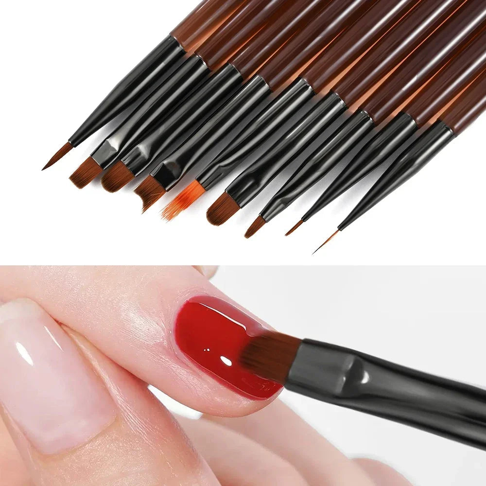 9-Piece UV Gel Nail Art Brush Set – Precision Tools for Nail Painting & Tip Design