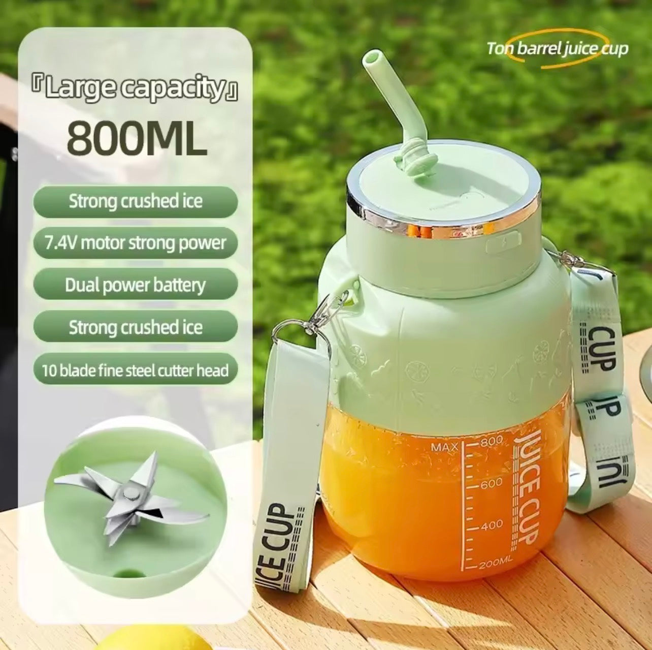 Wireless Portable Blender 800ml High Power 10-Blade USB Juicer Summer Fitness Smoothie Bottle - UltraChic