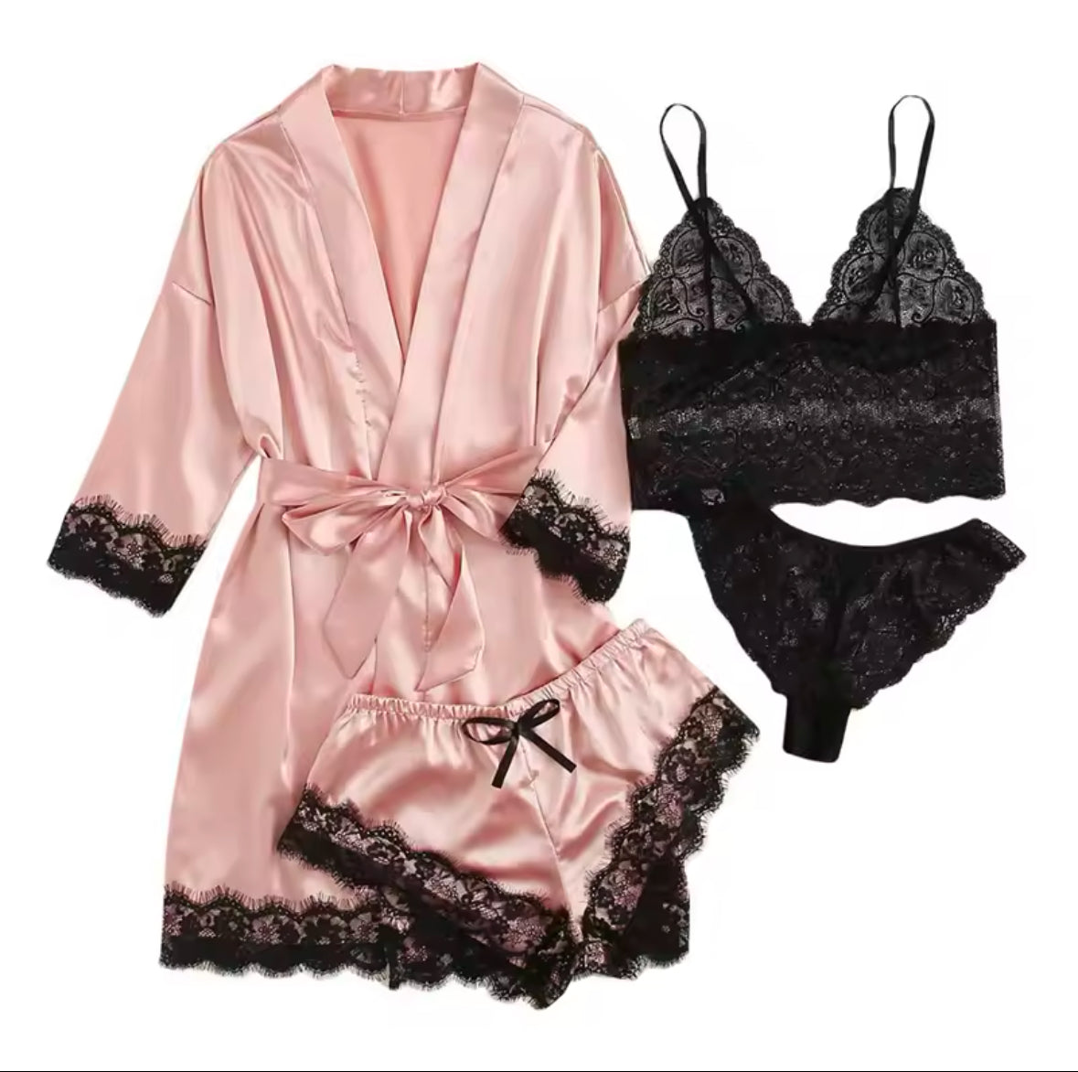 Women’s Satin Pajama Set with Sexy Lace Trim – Skin-Friendly Comfort & Elegant Printed Loungewear for Relaxation & Sleep