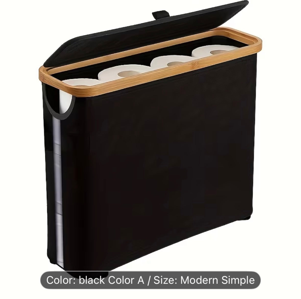 Large Capacity Toilet Paper Holder with Lid – Foldable Space-Saving Wood Frame with Gray Fabric, Modern Bathroom Storage Container, No Installation Needed