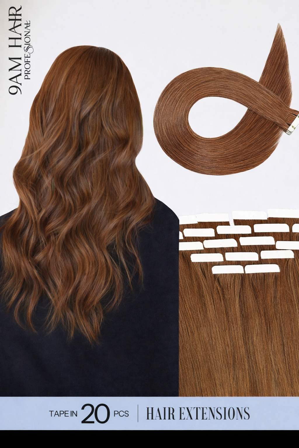 Tape In Human Hair Extensions Remy – Medium Ash Brown Seamless Straight Tape Hair Extensions for Women
