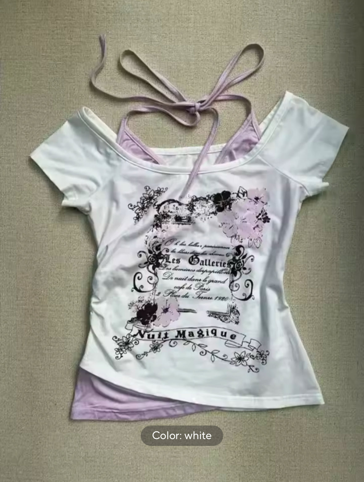 Vintage Y2K Lace-Up Halter Top – Off Shoulder Slim Fit T-Shirt for Women with Trendy Print Design