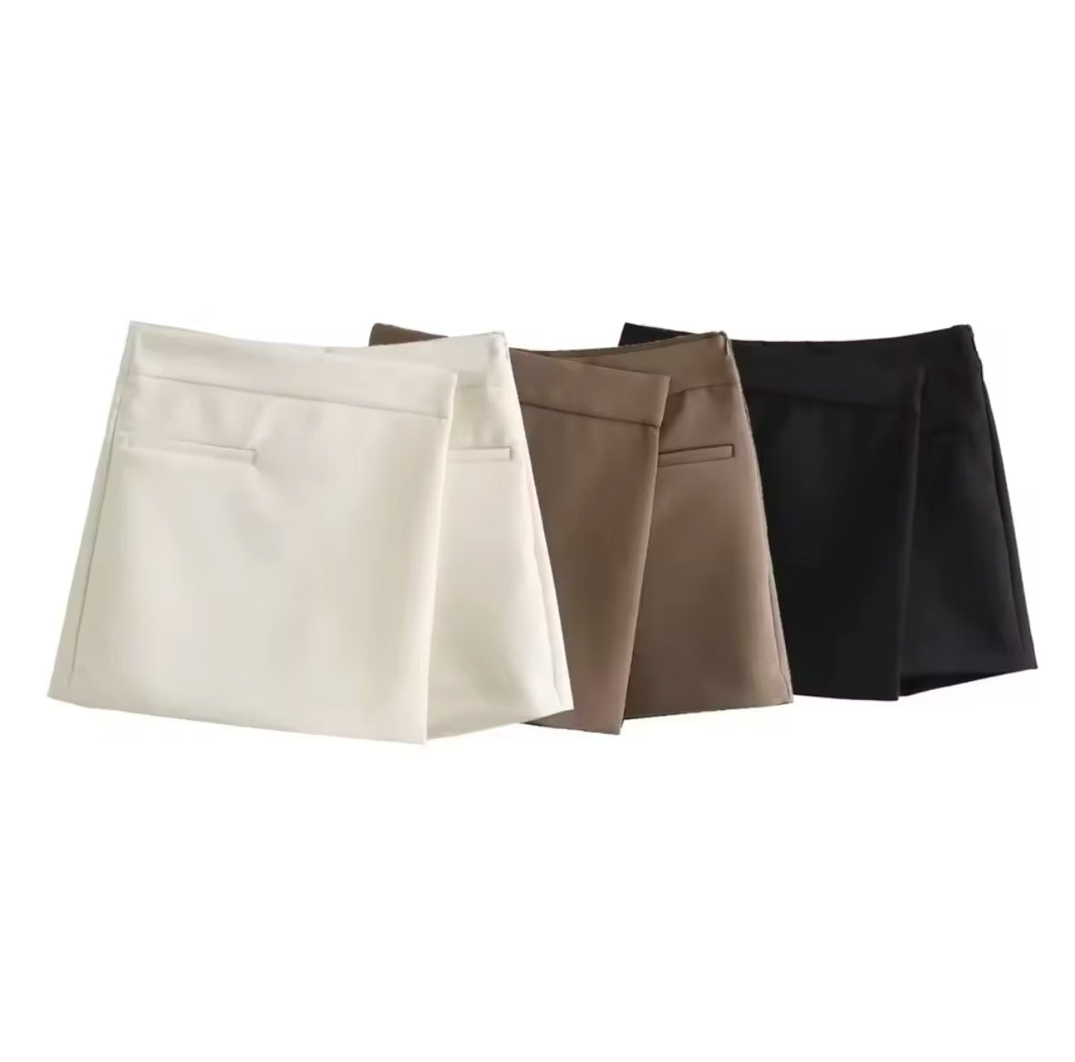 TRAFZA Vintage Split Mini Skirt Shorts for Women – High Waist, Elegant Office Fashion with Front Pockets – Stylish 2025 Trendy Look