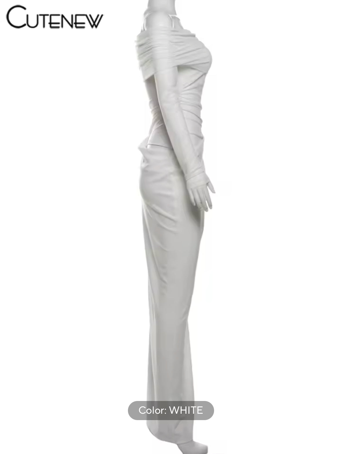 Sexy Mesh Ruched Maxi Dress for Women – Off Shoulder Sheer Long Sleeve Bodycon Gown for Midnight Parties