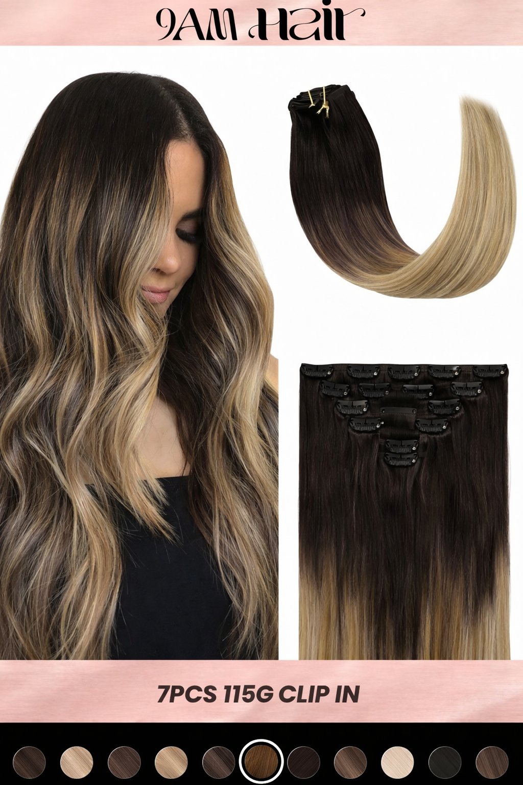 Clip In Human Hair Extensions 7PCS Remy – Double Weft Invisible Natural Hair Extensions for Women