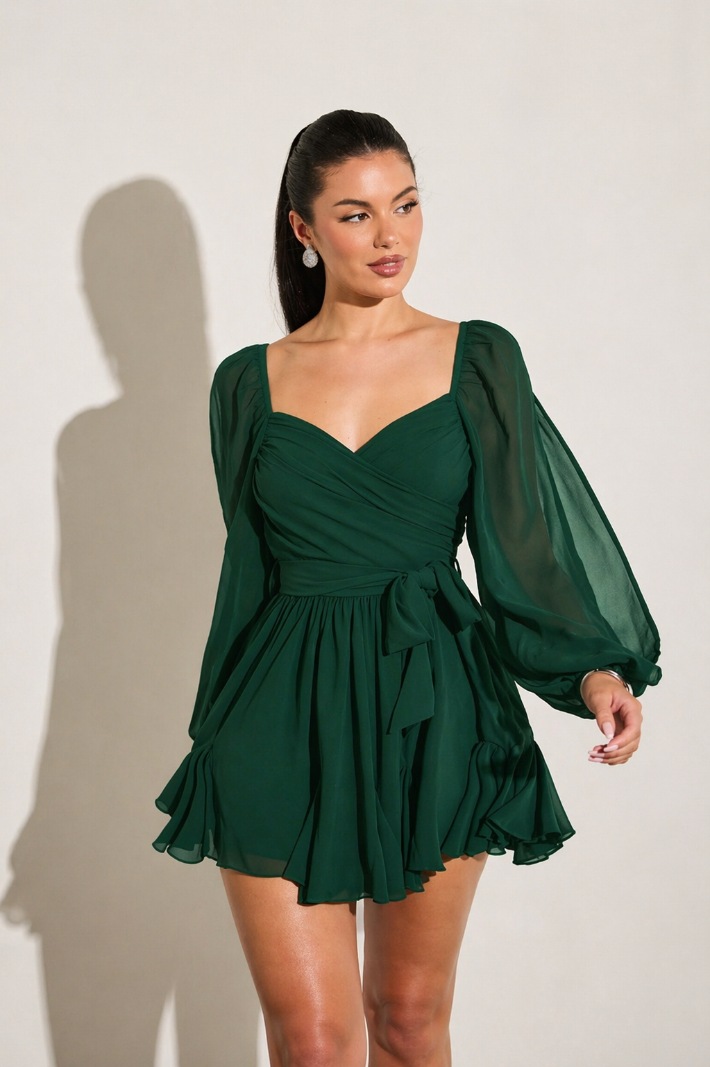 Women’s Sheer Lantern Sleeve Split Hem Dress – Effortless Elegant Minimal Look Summer Women - UltraChic