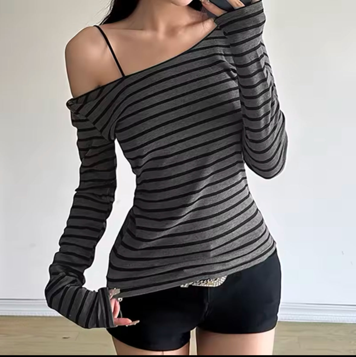 Women’s Slim Fit Long-Sleeved Striped T-Shirt – Japanese & Korean Street Style for Spring and Fall