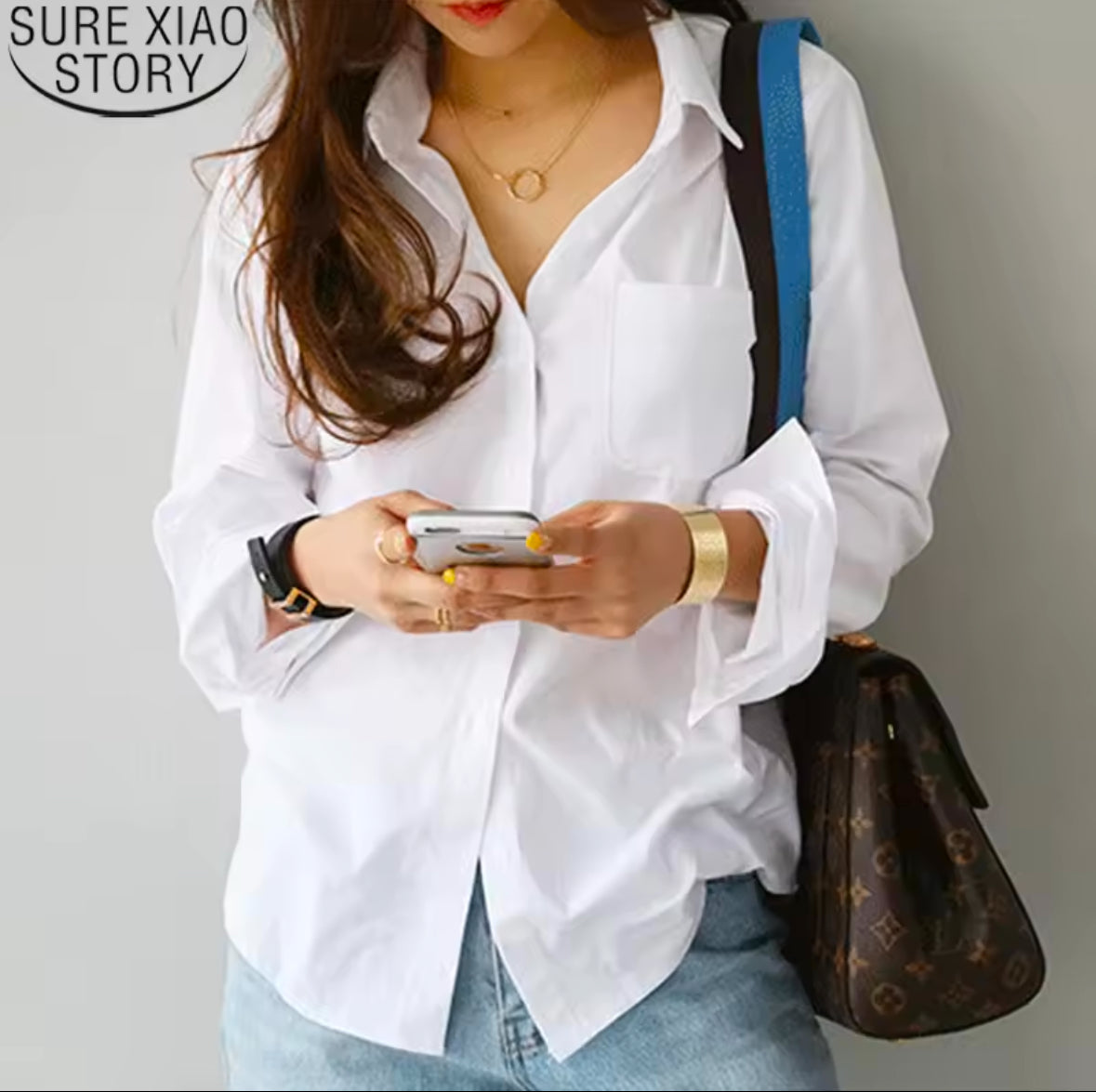 Chiquease Women’s Spring/Summer Loose Fit Cropped Shirt – Solid Color, Drop Shoulder, Long Sleeve Top with Pocket