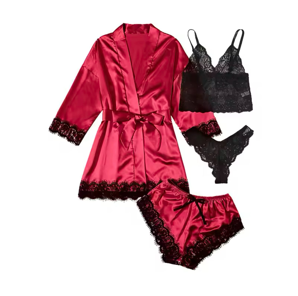 Women’s Satin Pajama Set with Sexy Lace Trim – Skin-Friendly Comfort & Elegant Printed Loungewear for Relaxation & Sleep