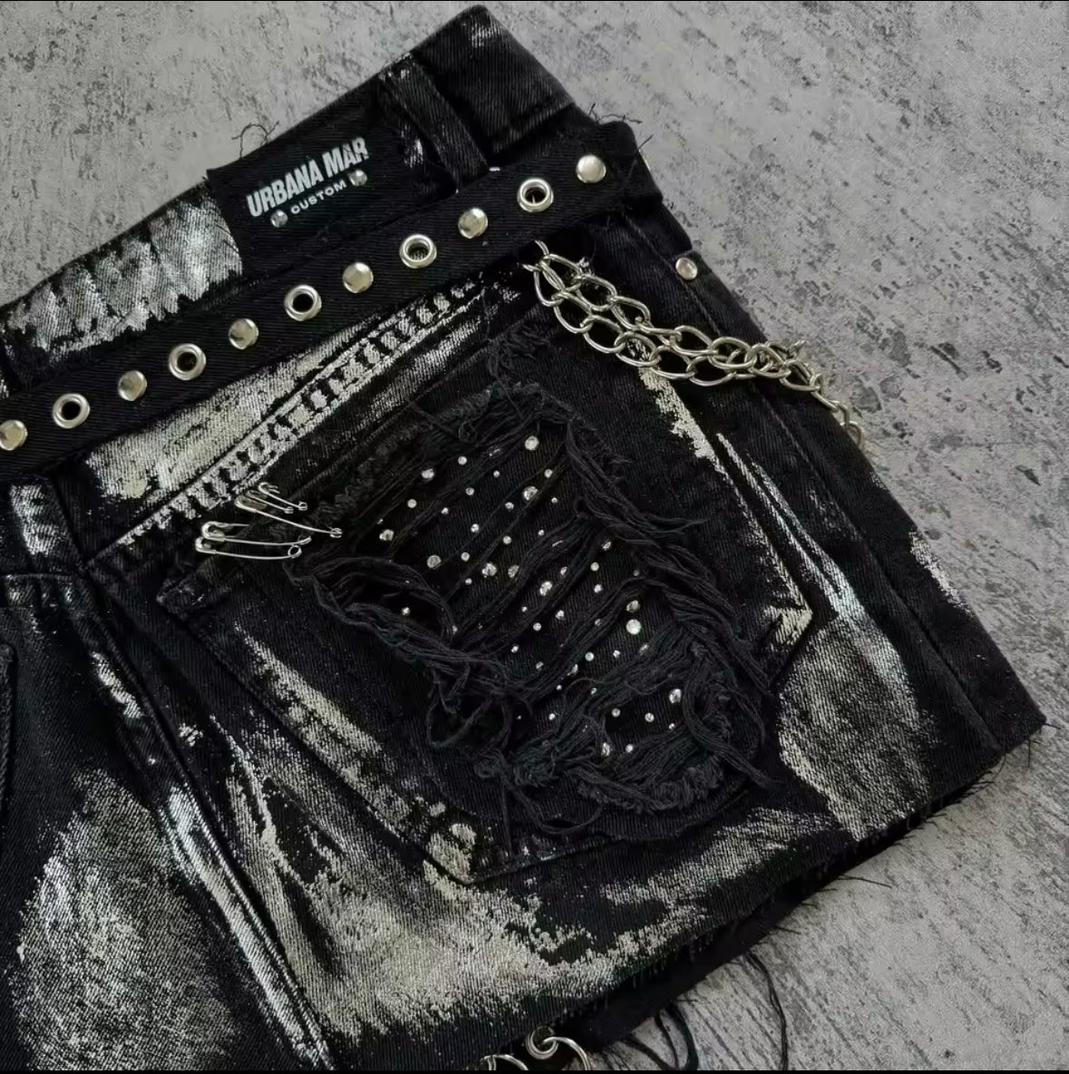 Shorts Women Y2K Skirt Harajuku Gothic Hip Hop Retro Washed Rhinestone Sequin Baggy Denim Short High Waist Slim Mini Short Skirt