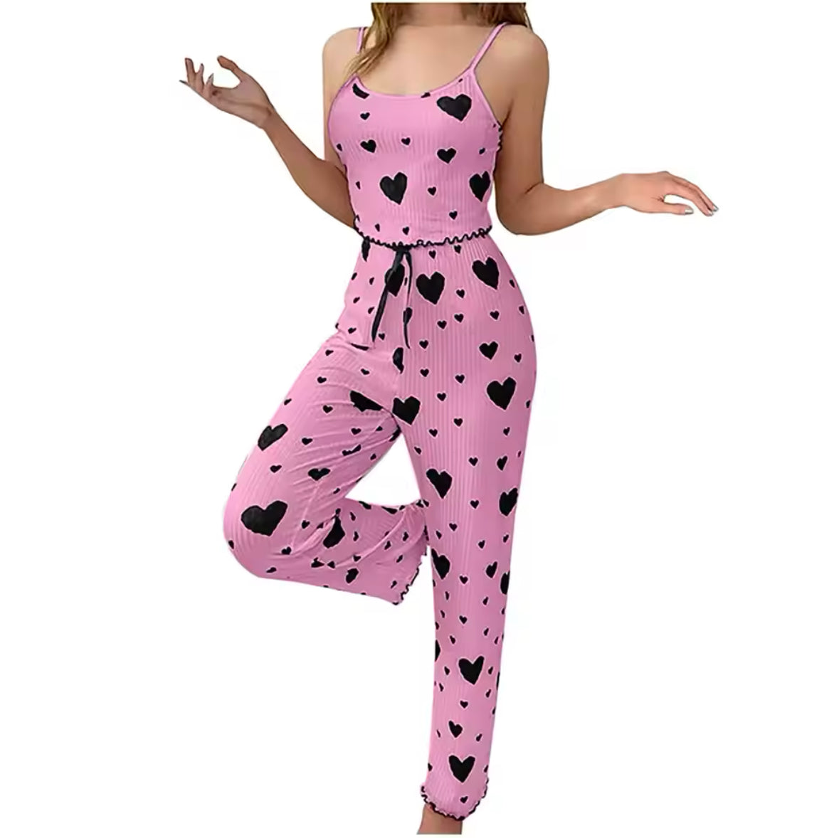 Set of Plus Size Women’s Pajamas – Soft & Breathable 2-Piece Casual Love Print Vest and Trousers for Ultimate Comfort