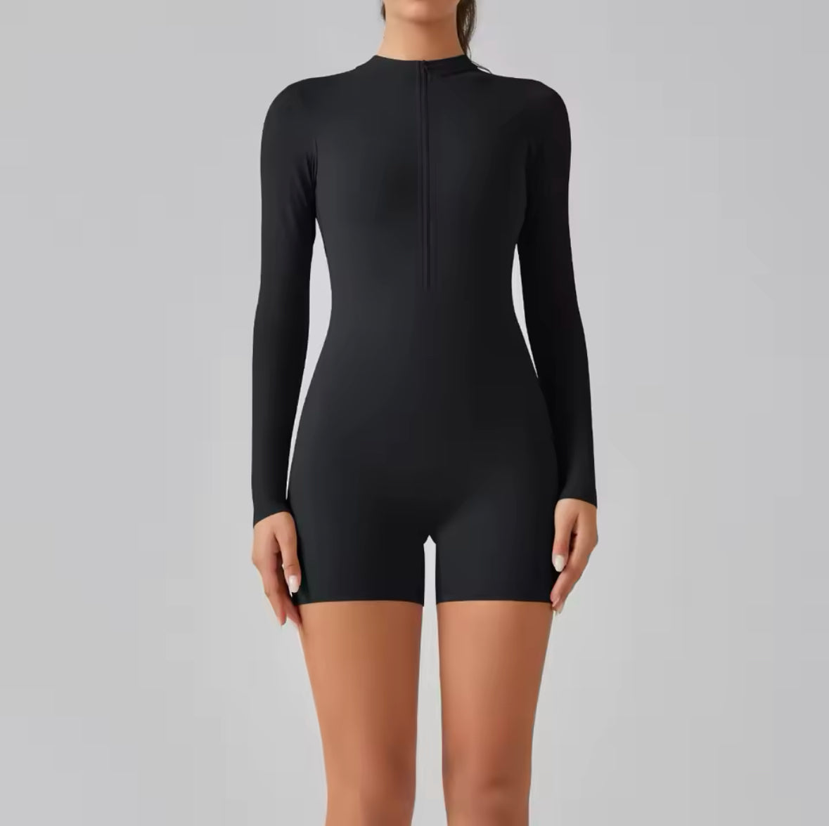Zipper Tracksuit Set for Women – High Waist Butt Lift Fitness Bodysuit with Stand Collar and Half Long Sleeves – Stylish Yoga Jumpsuit and Leggings for 2025