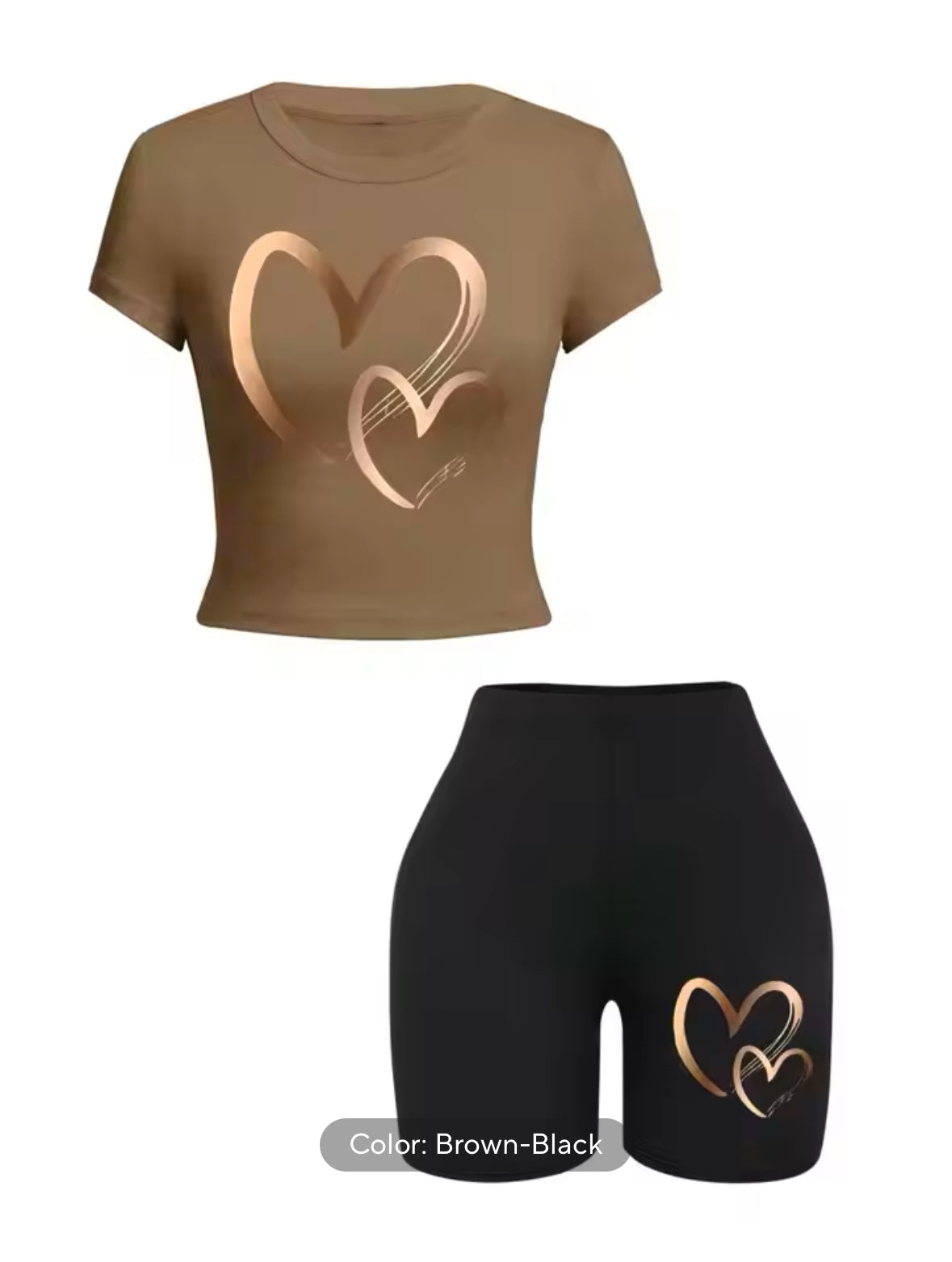 Summer Women’s Slim-Fit T-Shirt & Shorts Set – Stylish Heart Print Crop Top with Soft, Stretchy Fabric for 2025 Casual Comfort