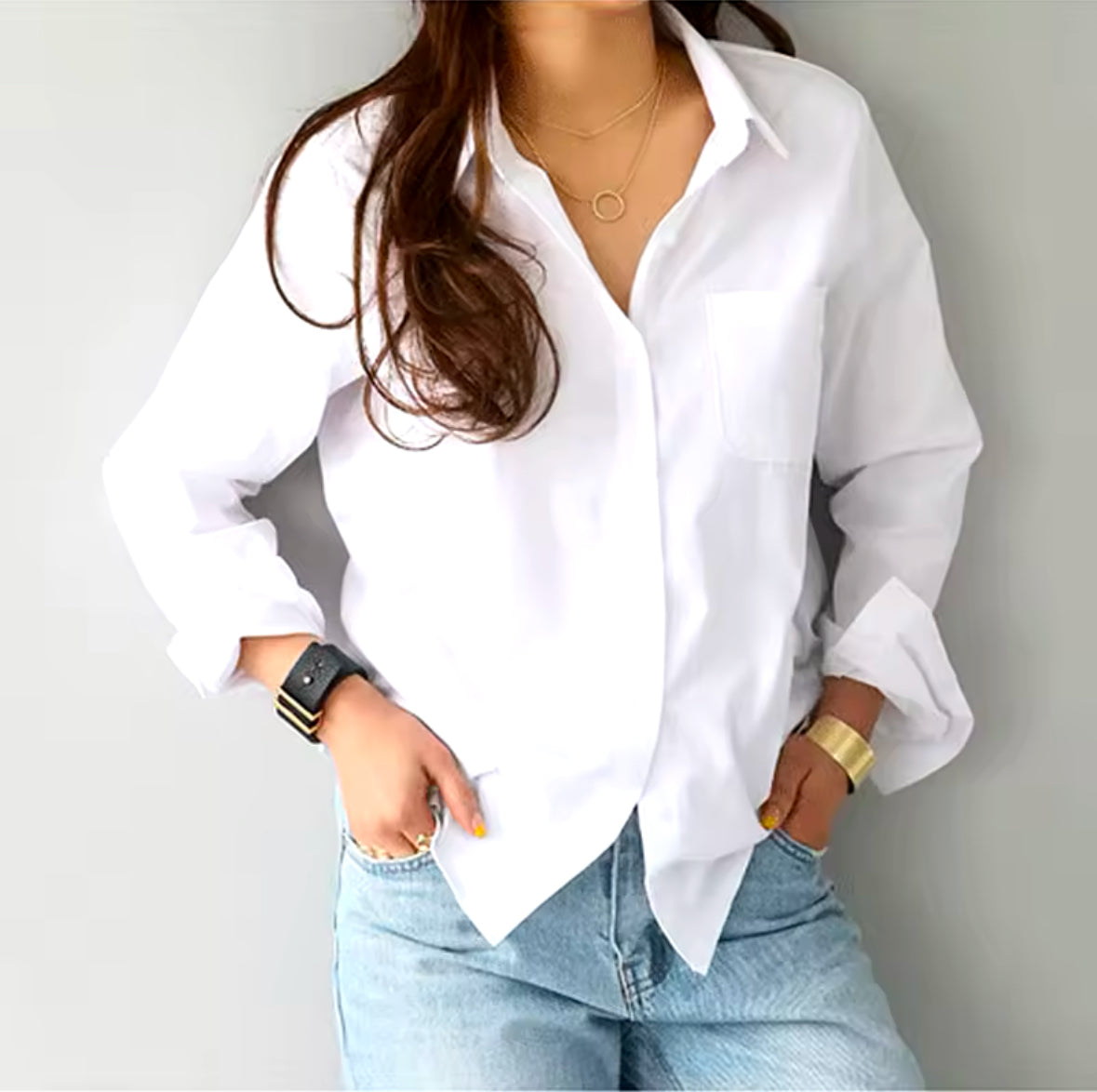 Chiquease Women’s Spring/Summer Loose Fit Cropped Shirt – Solid Color, Drop Shoulder, Long Sleeve Top with Pocket