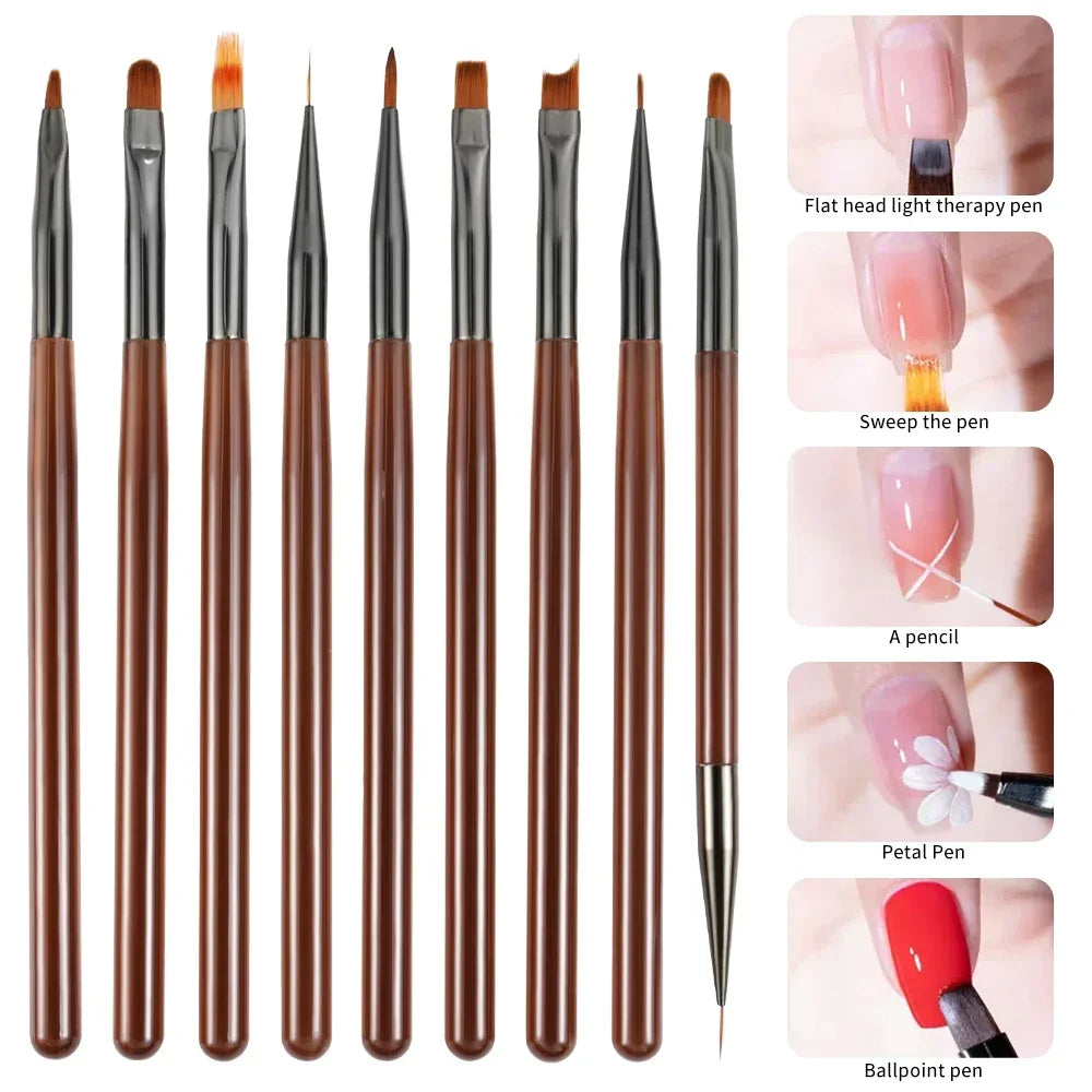 9-Piece UV Gel Nail Art Brush Set – Precision Tools for Nail Painting & Tip Design