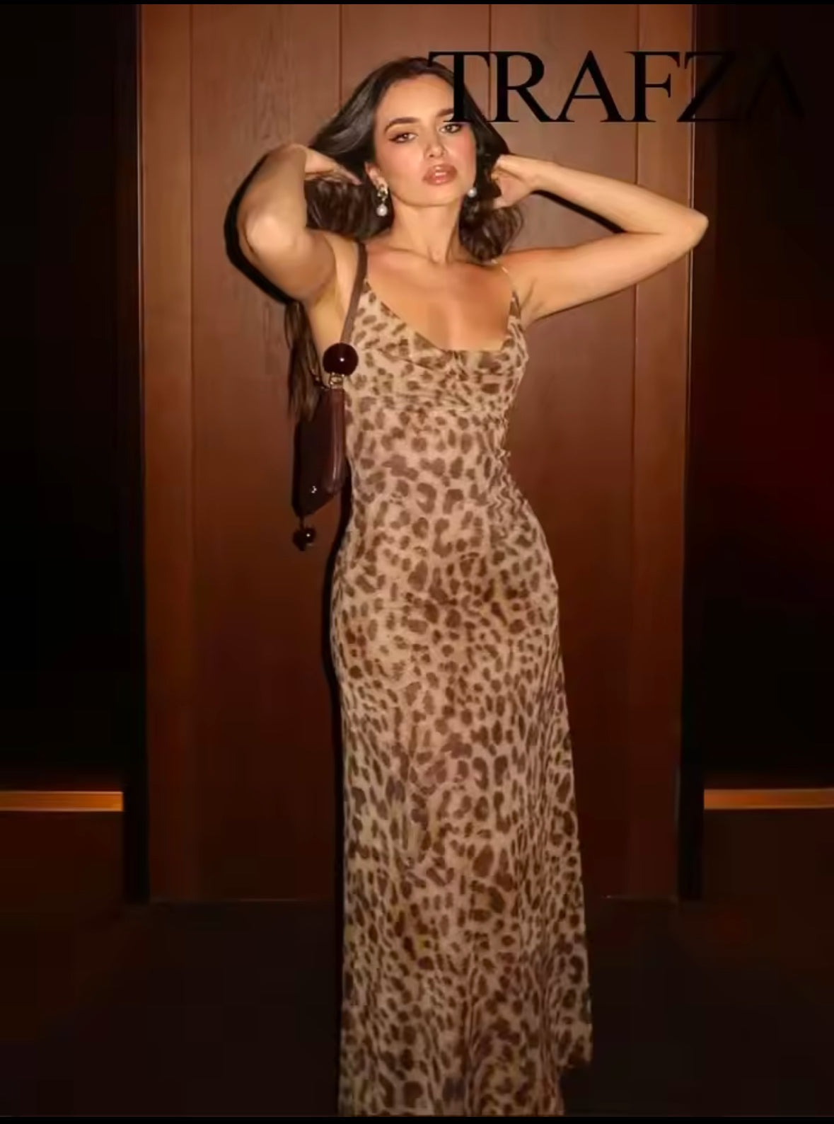 TRAFZA Women’s Leopard Print Sleeveless Backless Dress – Summer Vintage Slim Fit Casual Beach Party Long Dress