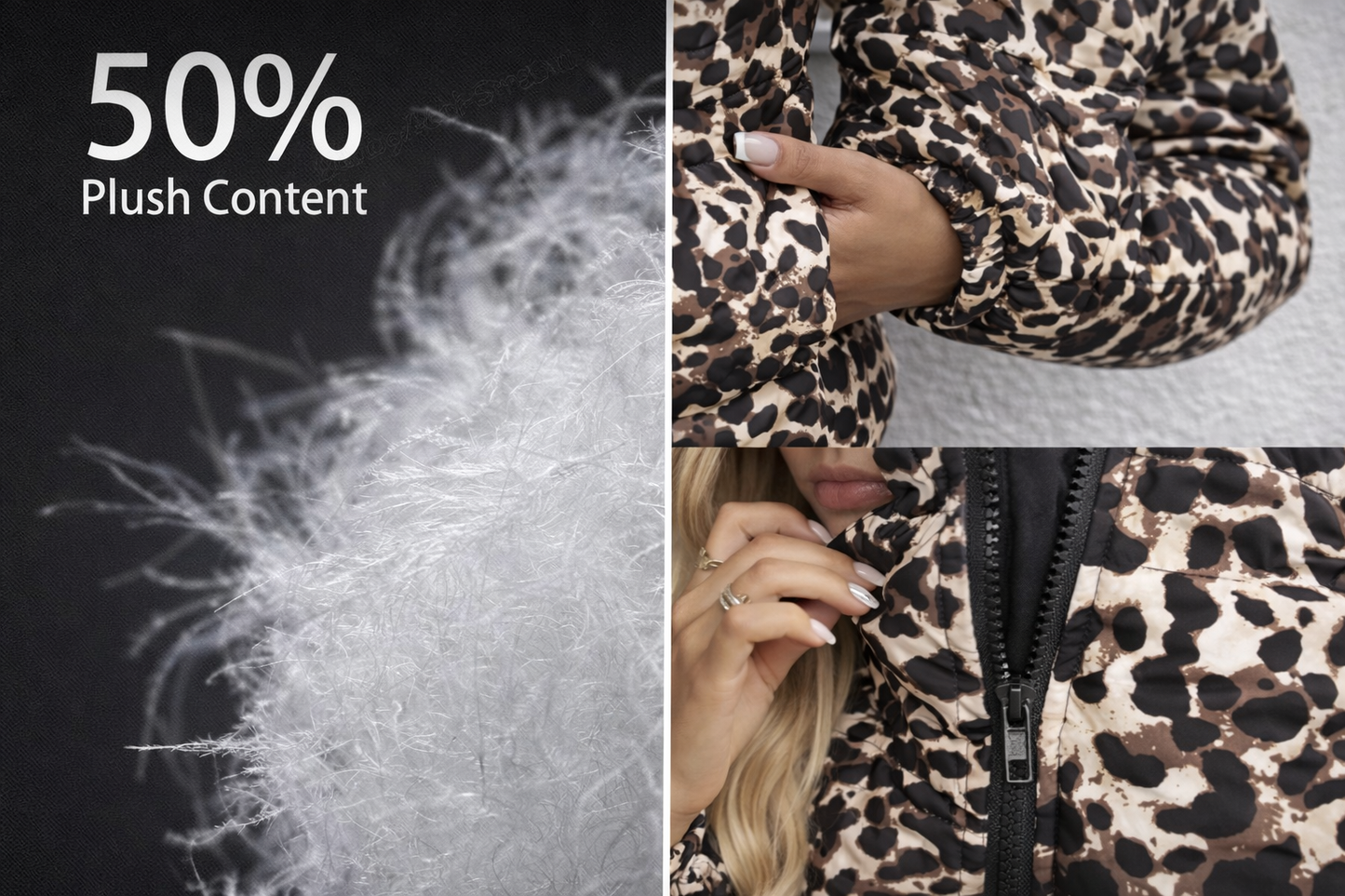 Women’s Leopard Print Feather Short Jacket – Lightweight Warm Statement Outerwear