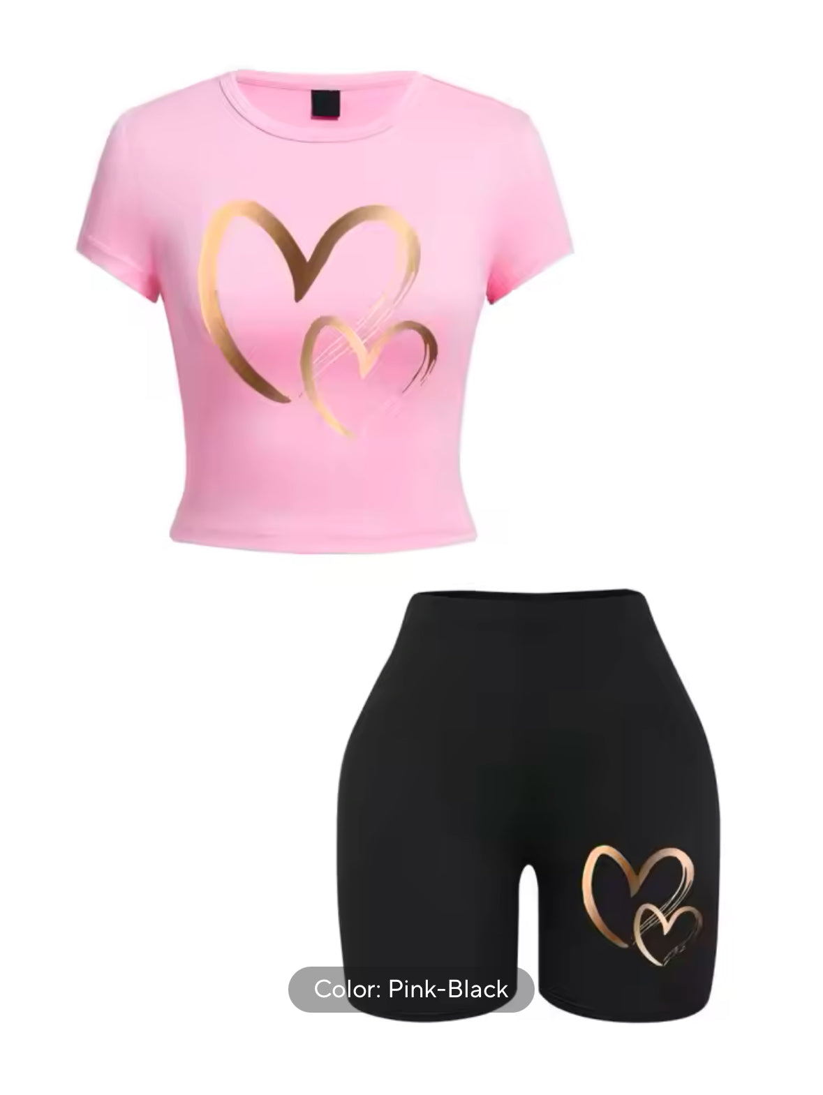 Summer Women’s Slim-Fit T-Shirt & Shorts Set – Stylish Heart Print Crop Top with Soft, Stretchy Fabric for 2025 Casual Comfort