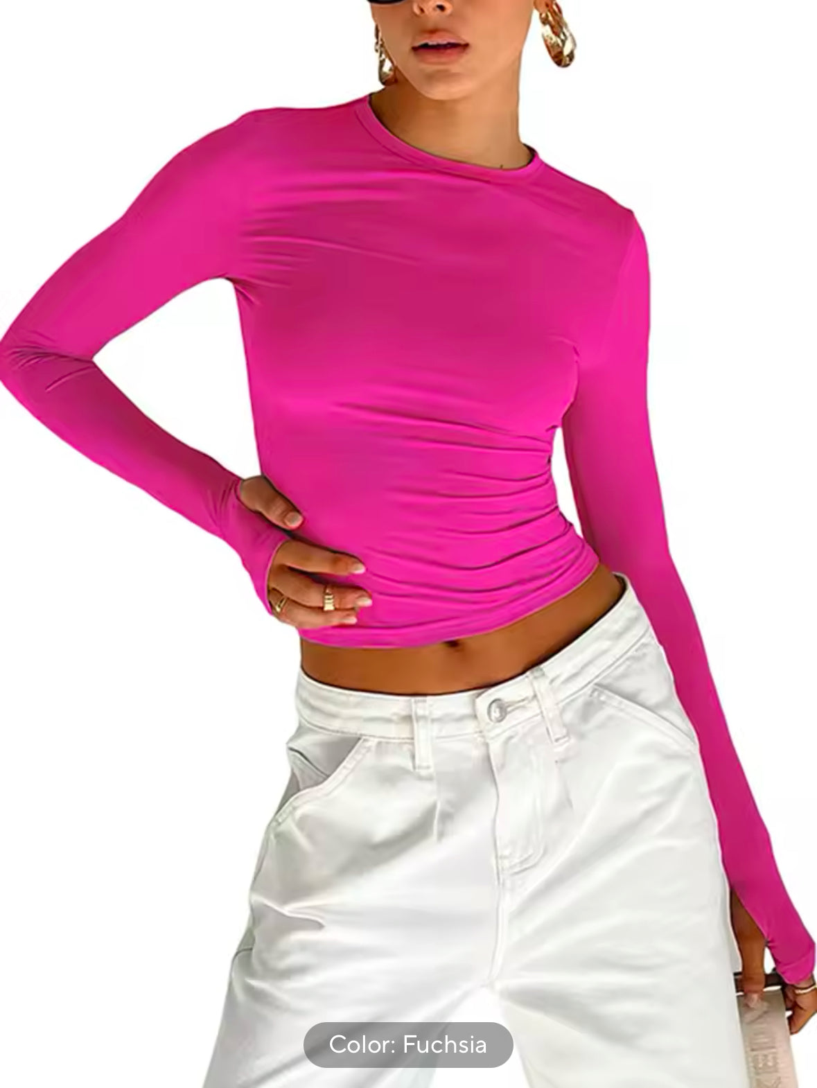 Fashion Women’s Long Sleeve Crew Neck T-shirt – Slim Fit Crop Top with Thumb Holes for Daily Streetwear & Summer Camis
