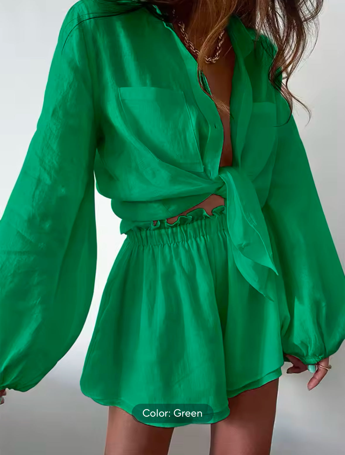 2025 Bohemian Spring Summer Set for Women – White Loose Fit Blouse & Shorts 2-Piece Outfit for Casual and Beach Style