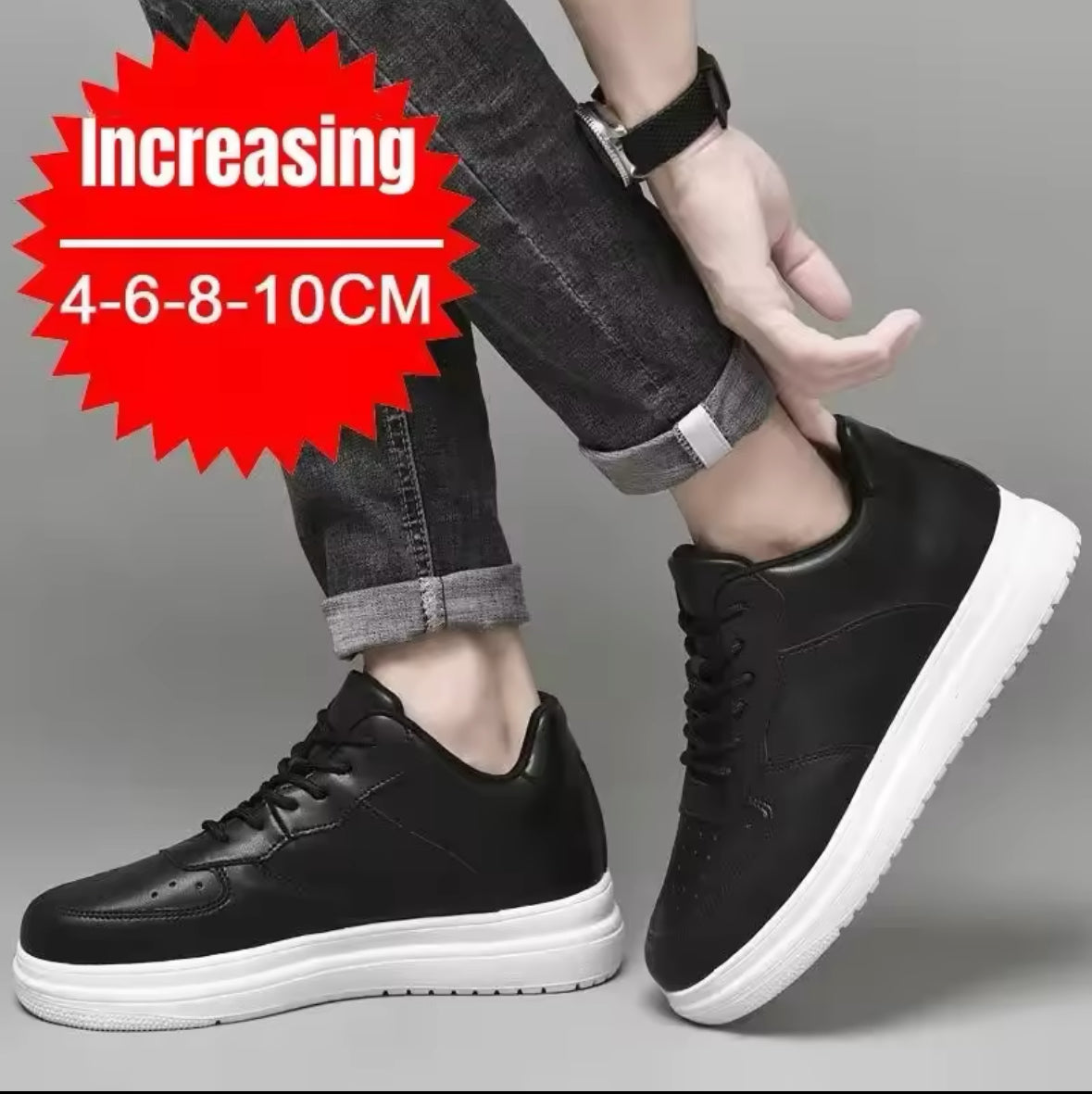 Boost Your Confidence with PDEP Height Increasing Shoes for Men – 10cm Invisible Elevator Sneakers, Stylish White Leather Sport Shoes in Big Size 46