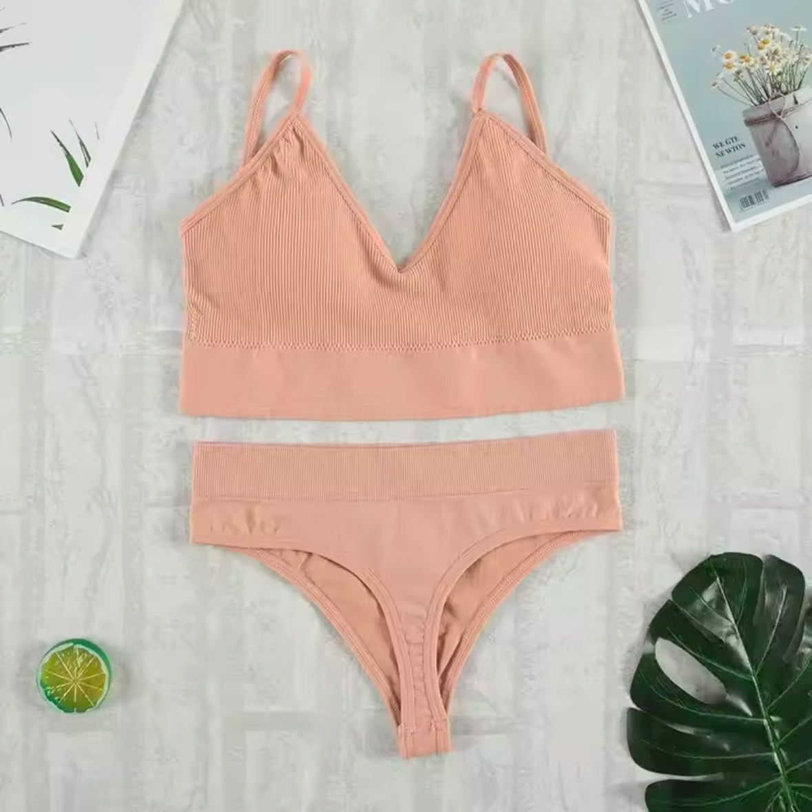 2-Piece Bra and Panty Set for Women – Sexy G-String, Seamless Bralette, Soft Tank Crop Top Lingerie Set
