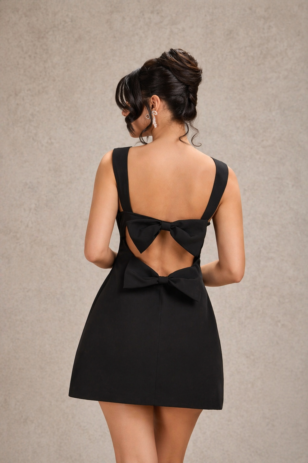 Backless Bow Detail A-Line Mini Dress + Effortless Elegant Silhouette + Instant Feminine Chic Look + Spring/Summer + Women