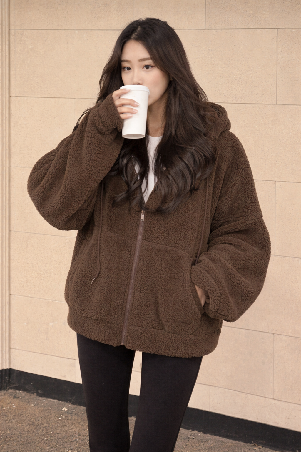 Women’s Zip-Up Teddy Hoodie – Oversized Fall Winter Casual Jacket