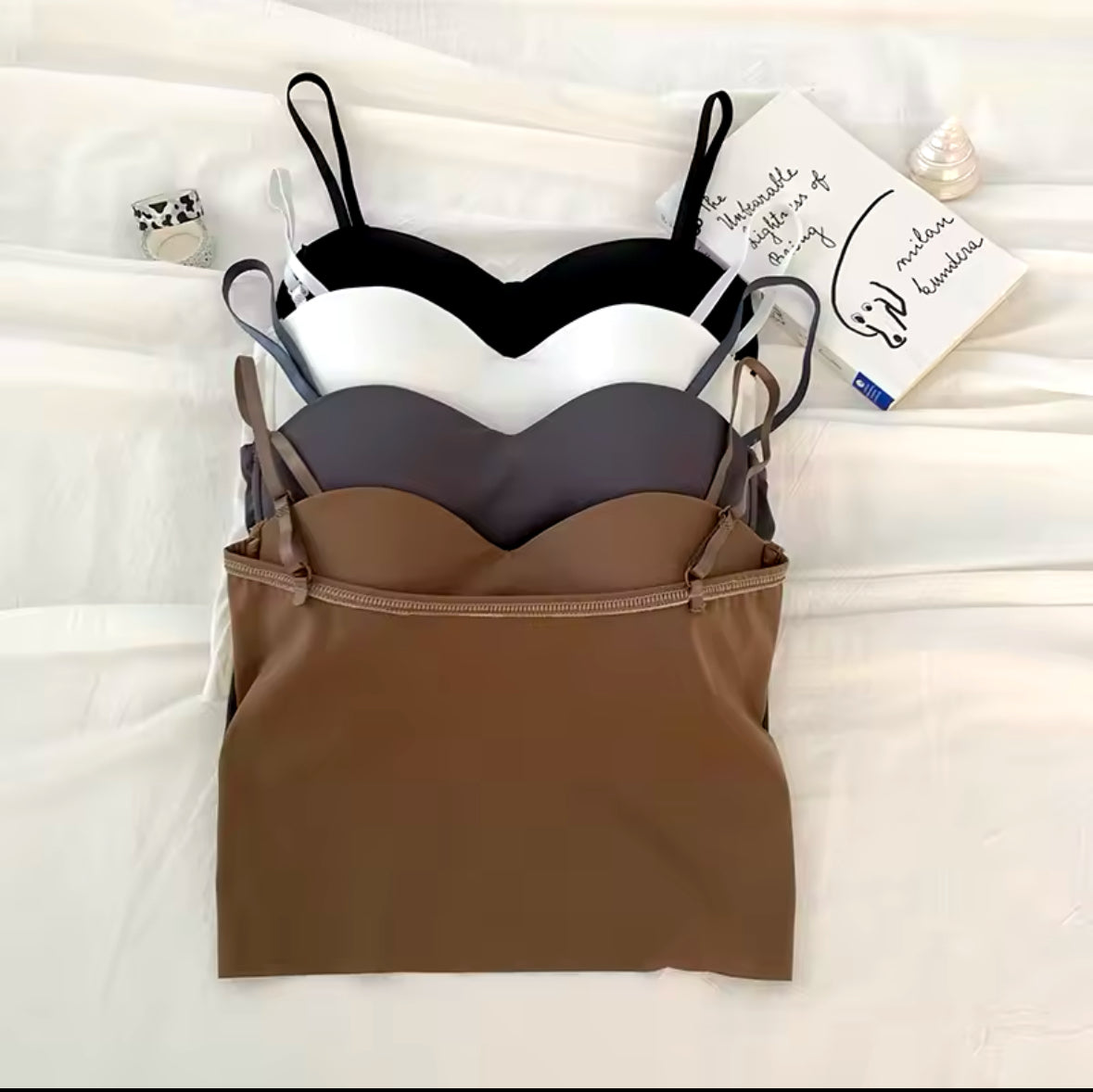 Women’s Backless Tank Tops – Cute Slim Fit Spaghetti Camisole with Bra Pad, Elastic Ice Silk Crop Tops for Fashionable Comfort