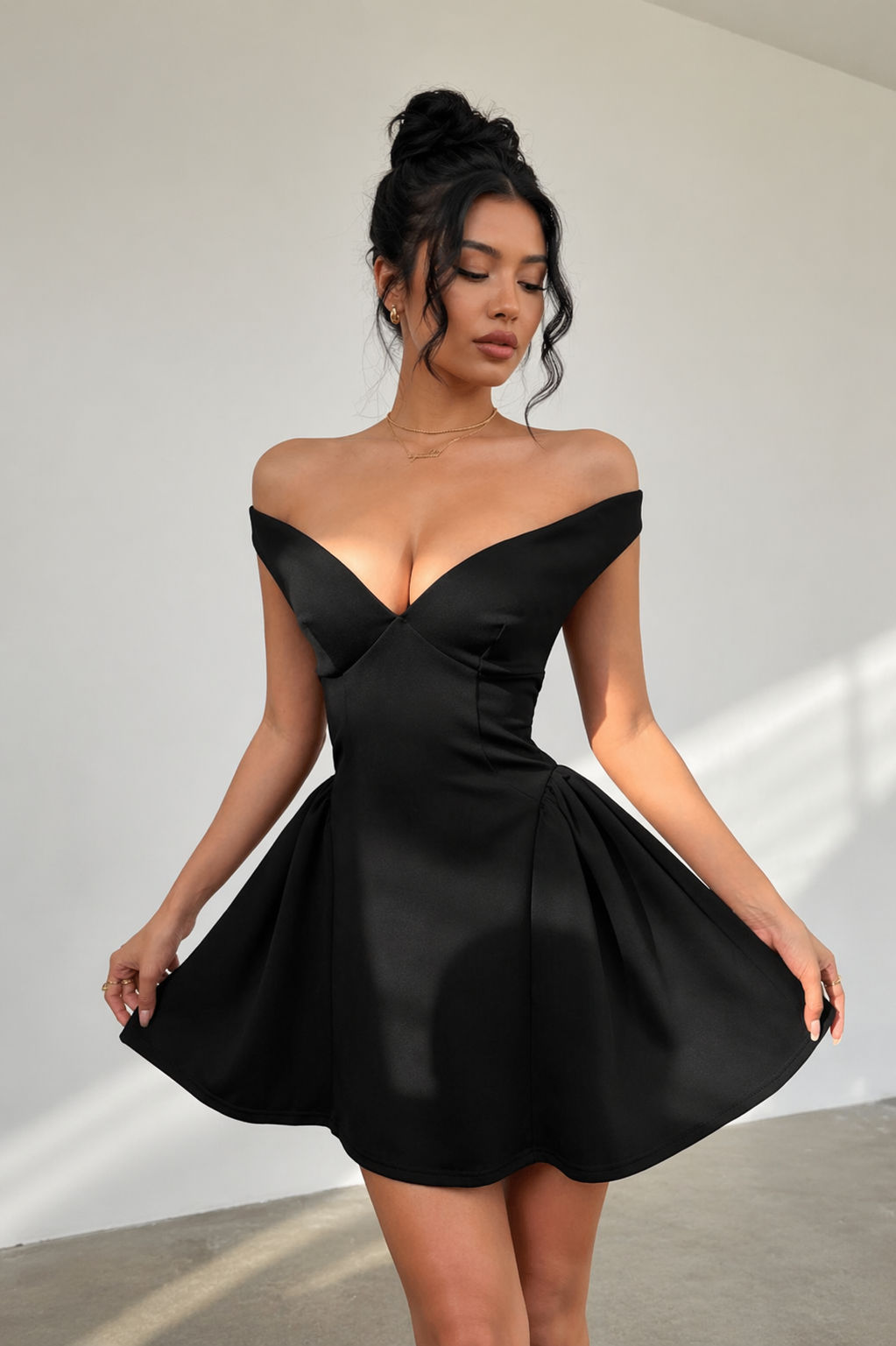 Off Shoulder Flare Mini Dress for Women – Slimming Fit Elegant Summer Party & Date Night Dress