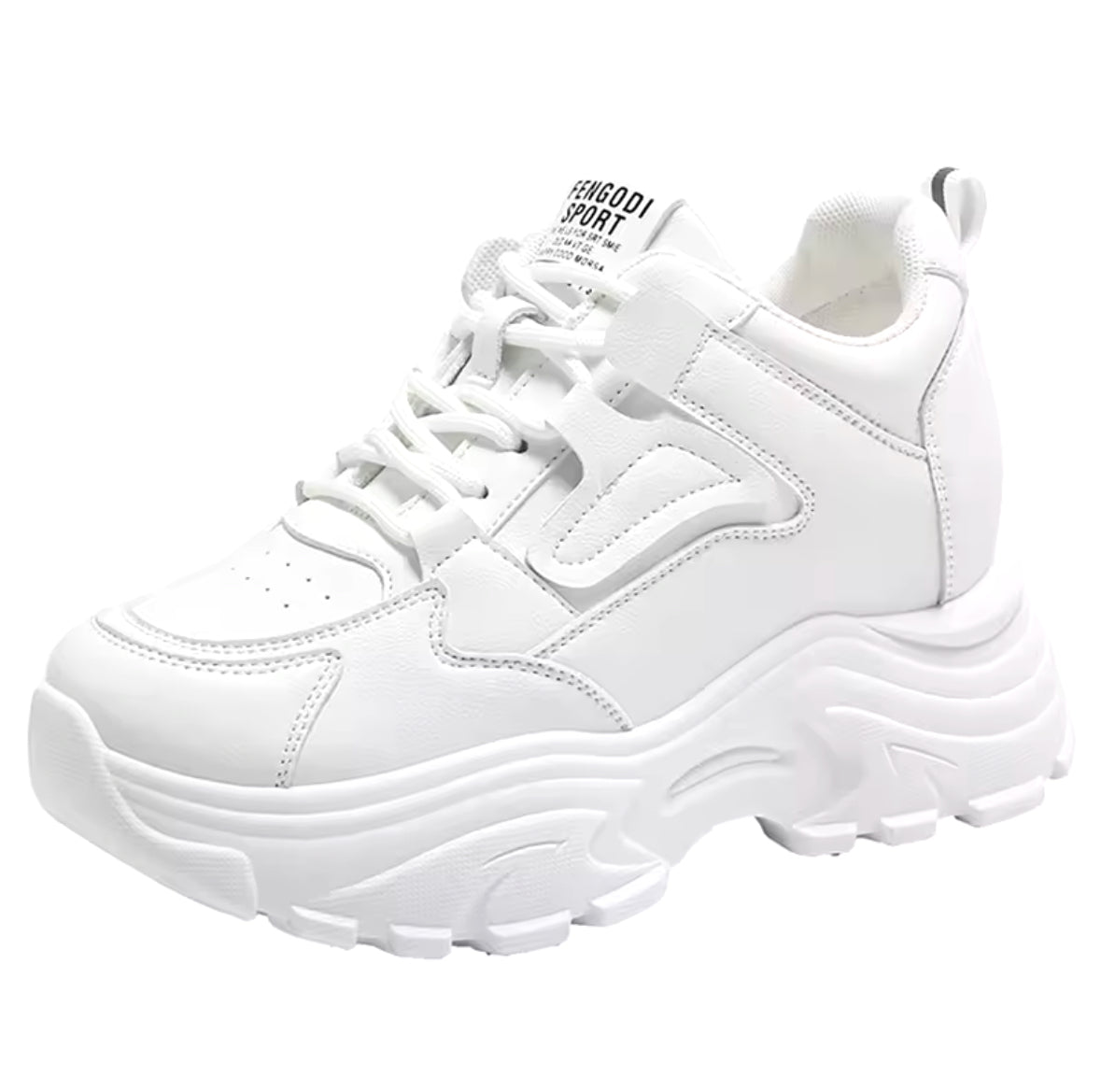 2025 White Platform Sneakers for Women – Stylish Lace-Up PU Leather Shoes with Thick Sole & Breathable Comfort