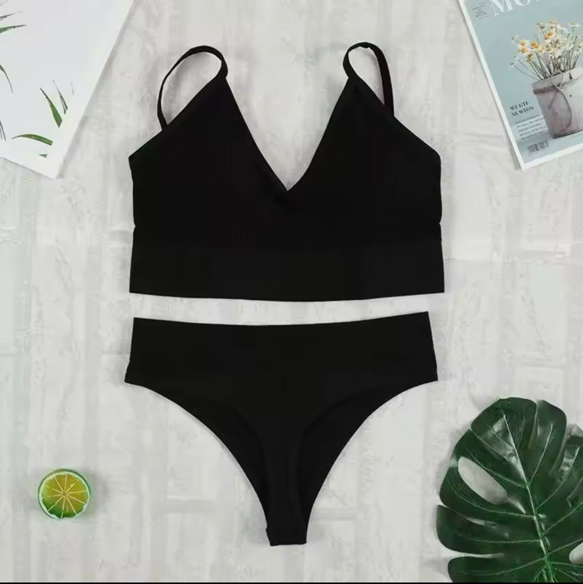 2-Piece Bra and Panty Set for Women – Sexy G-String, Seamless Bralette, Soft Tank Crop Top Lingerie Set