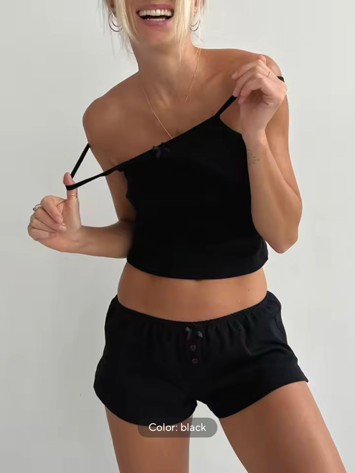 Y2k Women’s Comfy 2-Piece Set – Lace Trim Sleeveless Crop Top & Shorts – Perfect Summer Lounge & Sleepwear Outfit for Women