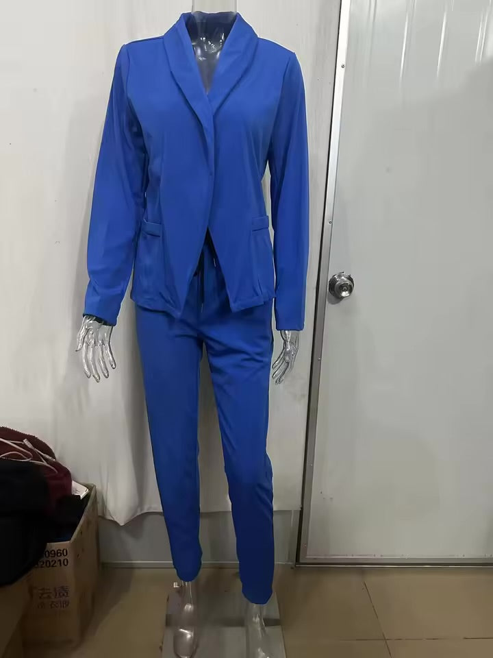 Elegant Women’s Two-Piece Suit – Casual Solid Color Blazer & Pants Set | Long Sleeve Office & Everyday Wear