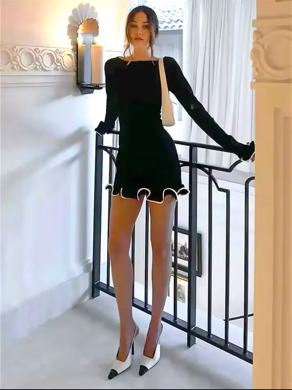 Sexy Ruffled Knitted Skirt for Women – Long Sleeve Solid Color Dress, Perfect for Spring & Summer Fashion