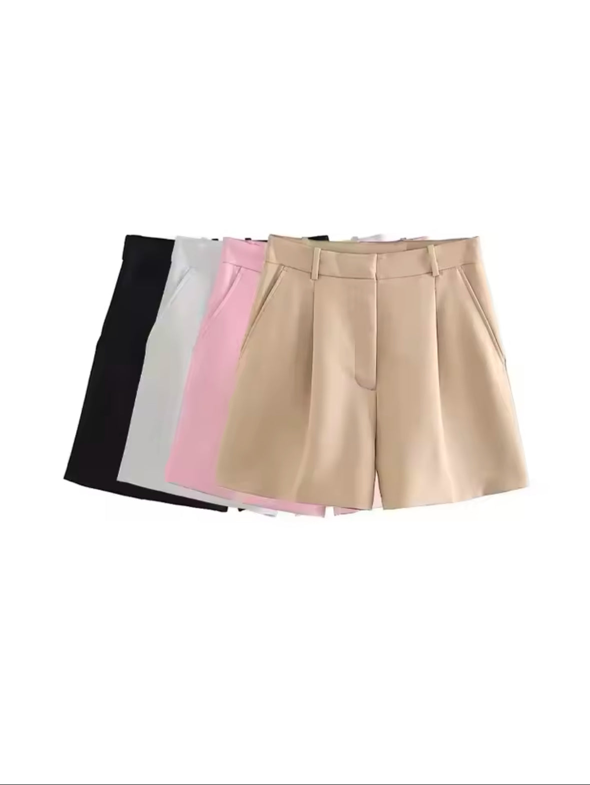 High Waist Bermuda Shorts for Women – Vintage Style with Side Pockets & Zipper Fly – Trendy Summer Fashion