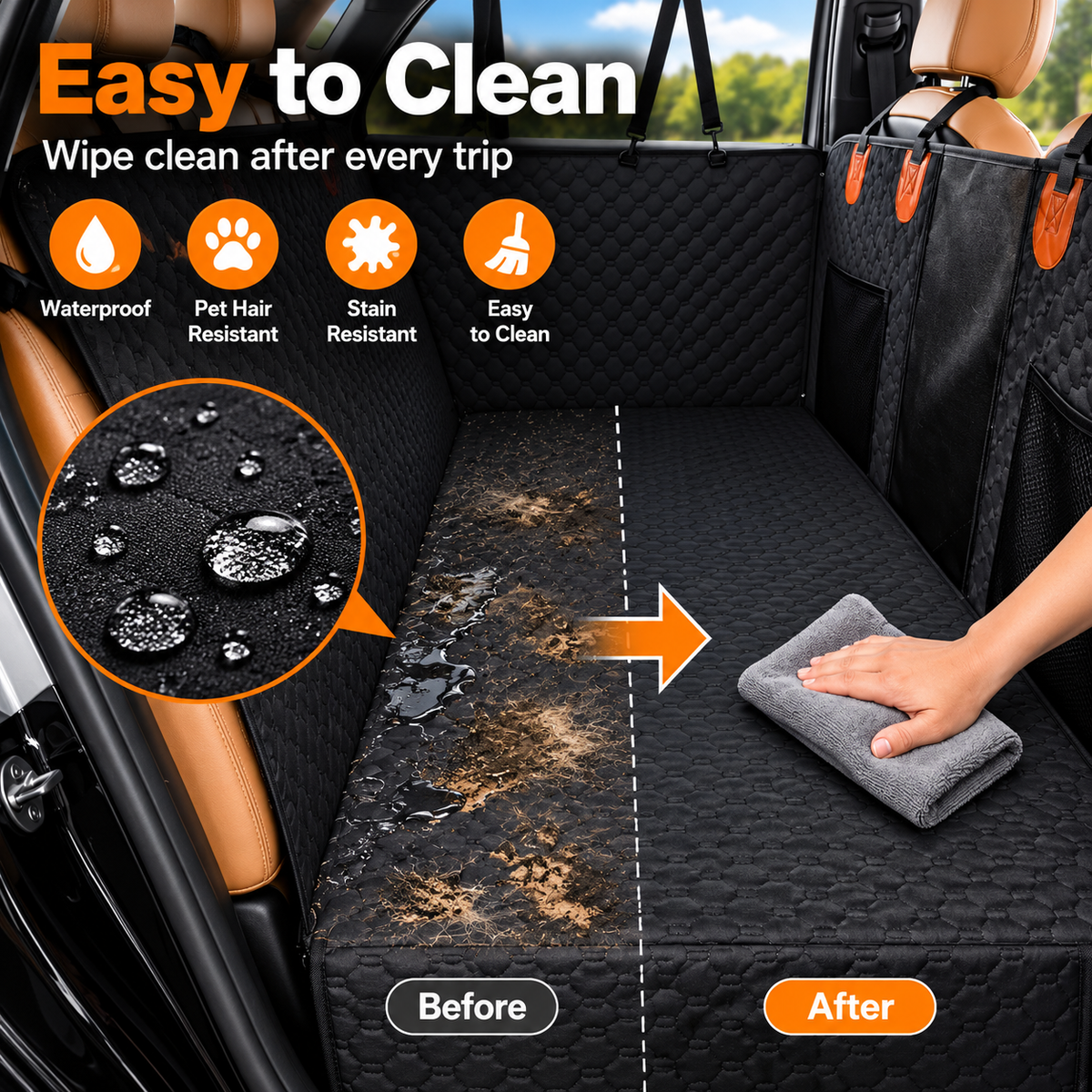 Dog Car Seat Cover – Waterproof Back Seat Protector for Pets