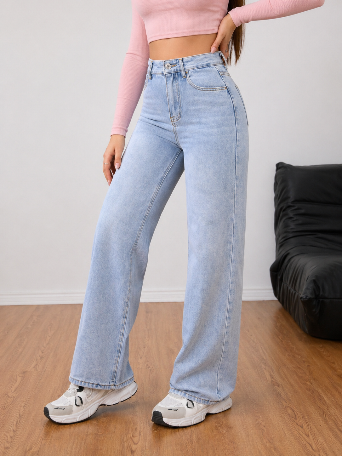Wide Leg Denim Jeans Thick Cotton Fabric Flattering Silhouette All Season Women