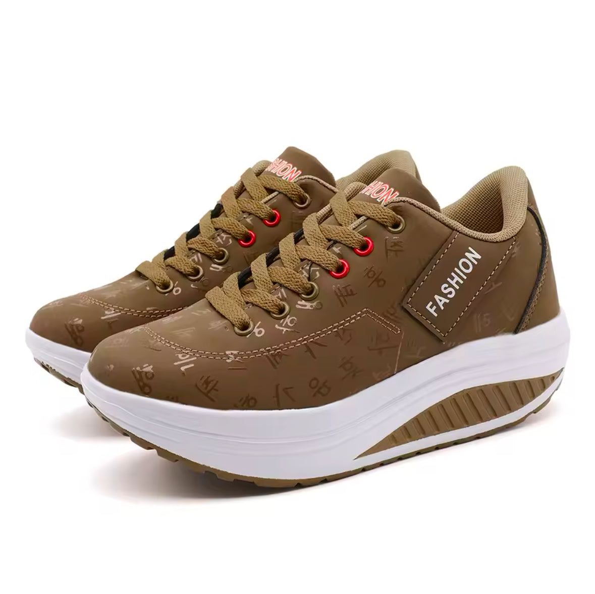 Ladies Casual Sports Shoes | Breathable Comfortable Lace-up Sneakers with Wedge Heel & Thick Sole