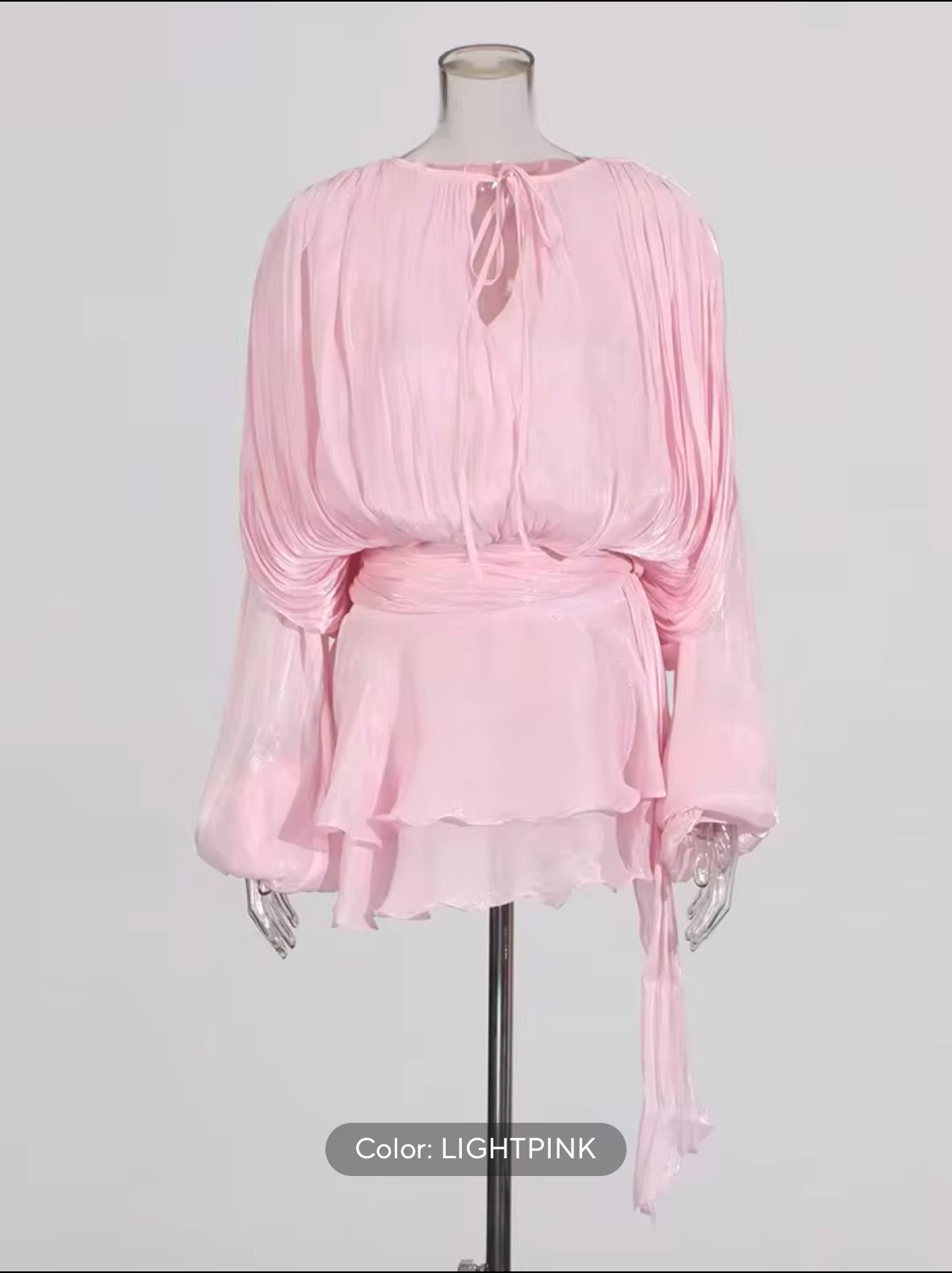 TWOTWINSTYLE Solid V-Neck Mini Blouse Dress for Women – Long Sleeve, Lace-Up, Sweet Style Fashion Dress