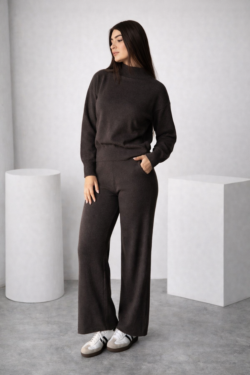 Women’s Loose Knit Sweater & High-Waist Pants Set – Cozy Autumn Winter Loungewear
