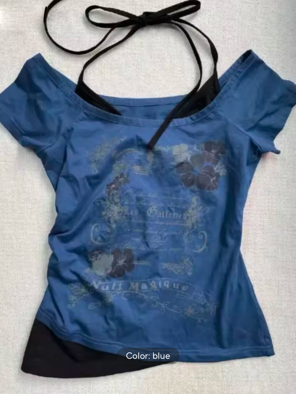 Vintage Y2K Lace-Up Halter Top – Off Shoulder Slim Fit T-Shirt for Women with Trendy Print Design